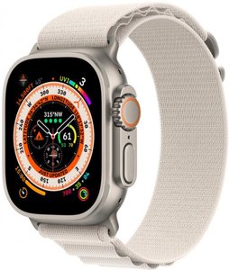 ساعة ذكية Apple Watch Ultra مقاس 49 مم GPS + Cellular لون هيكل من التيتانيوم لون حزام Starlight Alpine Loop