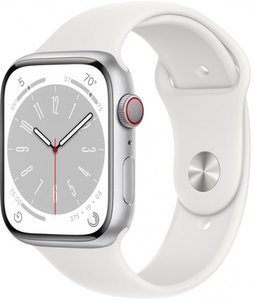 ساعة ذكية Apple Watch 45 مم Series 8 GPS + Cellular لون الساعة فضي هيكل من الألومنيوم